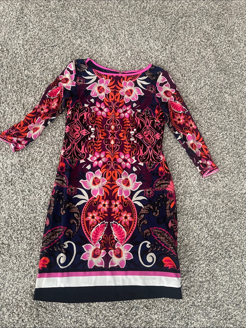 Eliza J Navy Dress with Pink & Orange Floral Medallion Print